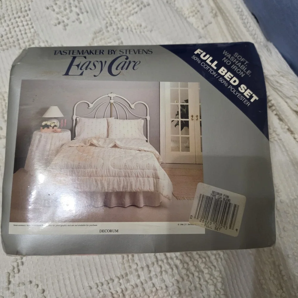 Vtg Tastemaker by Stevens Easy Care Decorum Floral Pink Full Bed Set NOS 1986‎